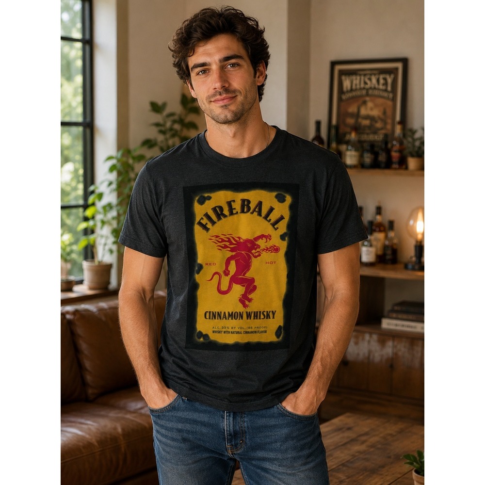Fireball Cinnamon Whisky Graphic T Shirt Mens Size Medium Red Hot Dragon
